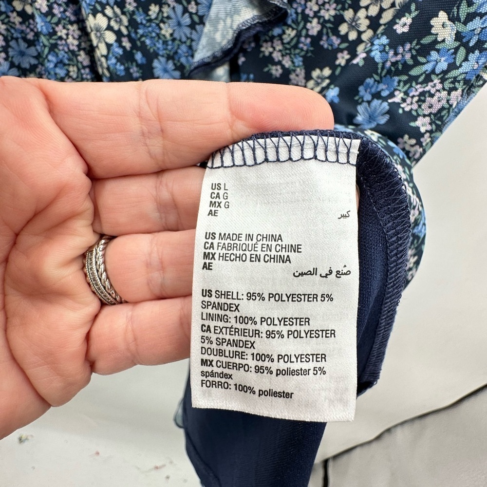 MORGAN TAYLOR blue floral ruffle neck woman cottagecore coastal grandma tank L - Picture 6 of 11